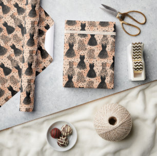 Leopard and Black Dress Fashion Pattern on Blush Wrapping Paper