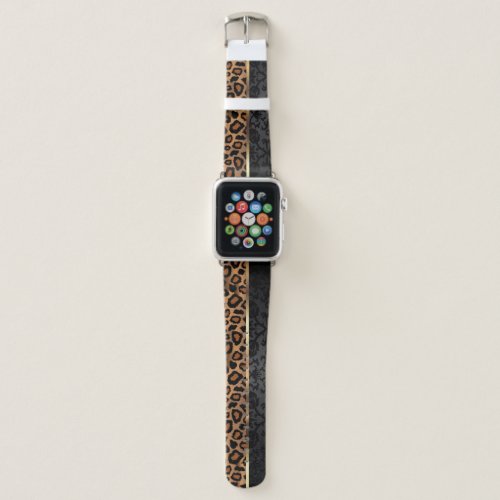 Leopard and Black Floral Damask Pattern Apple Watch Band