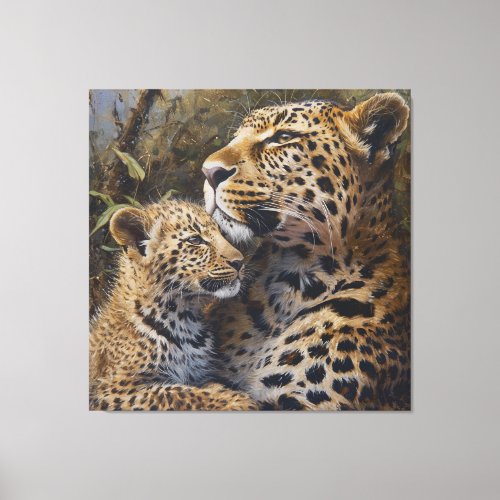 Leopard And Cub Portrait Canvas Print