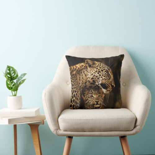 Leopard And Cub portrait Throw Pillow