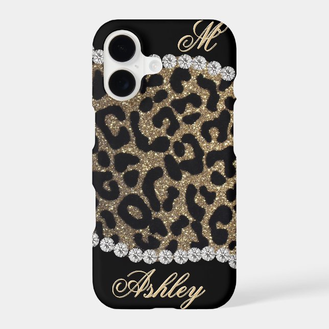 Leopard and Diamond Monogram Iphone Case (Back)