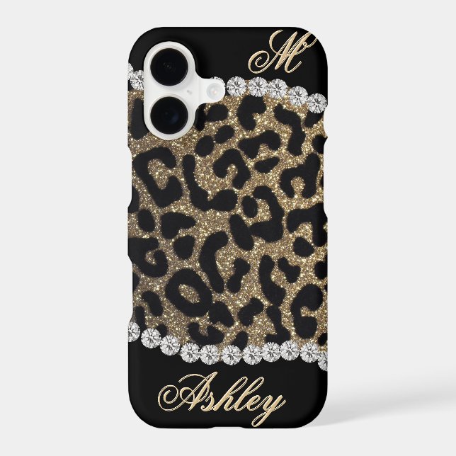 Leopard and Diamond Monogram iPhone Case (Back)