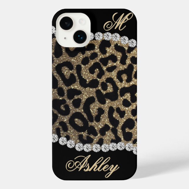 Leopard and Diamond Monogram iPhone Case (Back)