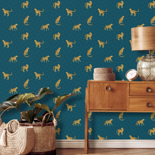 Leopard and Dots Teal Wallpaper