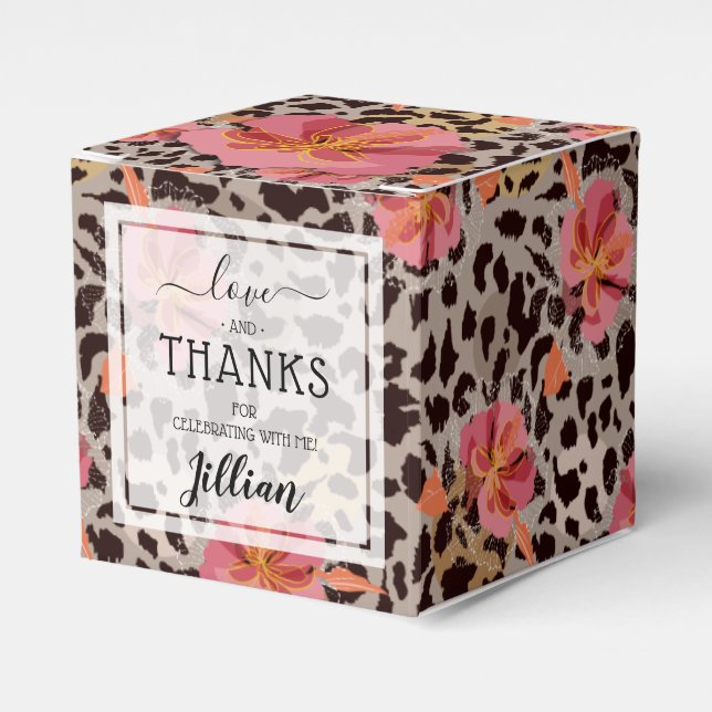 Leopard and Floral Print Pattern Favor Boxes (Front Side)
