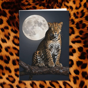 Leopard and Full Moon Happy Birthday Card