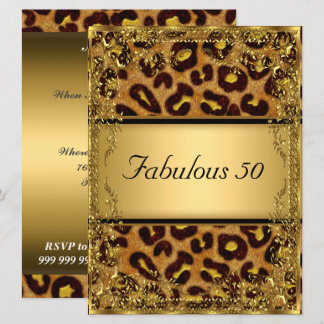 Leopard  and Gold Fabulous at 50 Birthday Party Invitation
