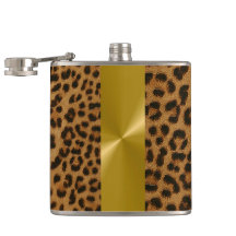Leopard and Gold Metallic Print - Flask