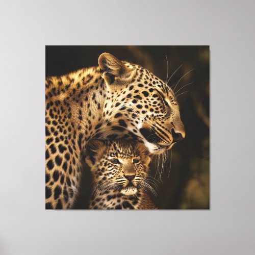 Leopard And Her Cub Portrait Canvas Print