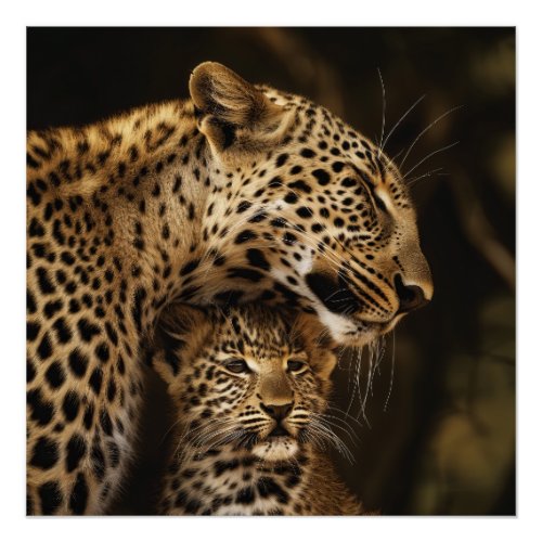 Leopard And Her Cub Portrait Poster