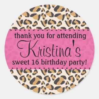 Leopard and Hot Pink Classic Round Sticker