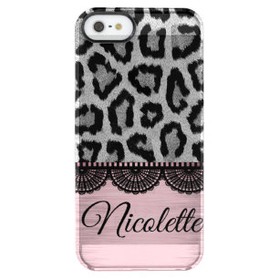 Leopard and Lace Pink Blush  Personalized      Clear iPhone SE/5/5s Case