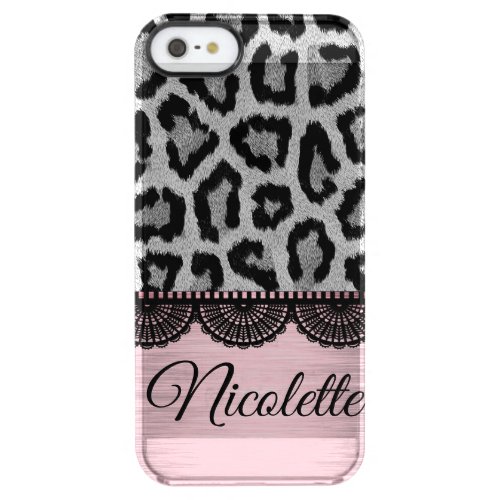 Leopard and Lace Pink Blush  Personalized      Clear iPhone SE55s Case