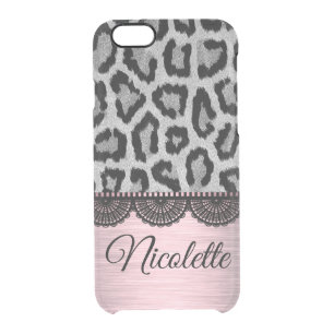 Leopard and Lace with Pink Blush Personalized Clear iPhone 6/6S Case