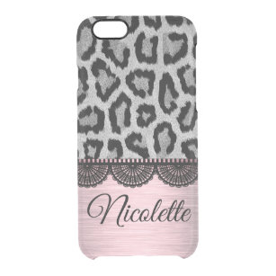  Leopard and Lace with Pink Blush Personalized   Clear iPhone 6/6S Case