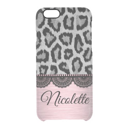  Leopard and Lace with Pink Blush Personalized   Clear iPhone 66S Case