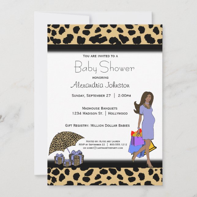 Leopard And Lilac Print African American Mommy Invitation (Front)