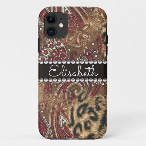 Leopard and Paisley Pattern Add Name iPhone 11 Case