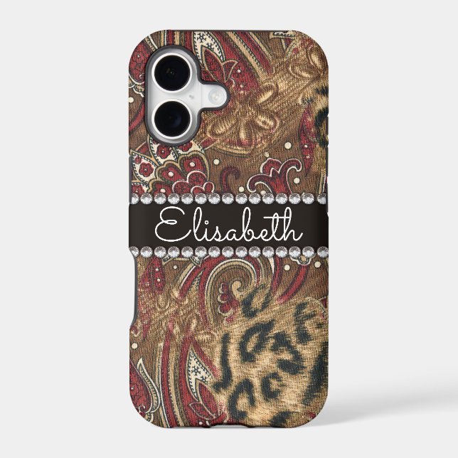Leopard and Paisley Pattern Add Name Iphone Case (Back)