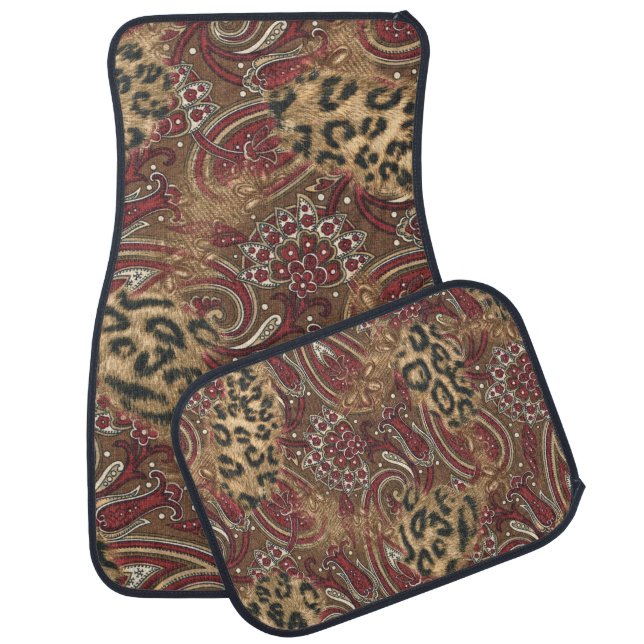 Leopard and Paisley Pattern Print Car Mat (Set)