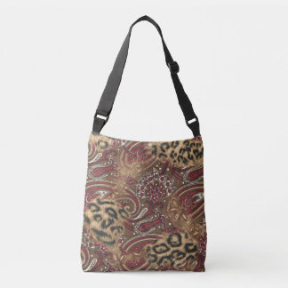 Leopard and Paisley Pattern Print Crossbody Bag