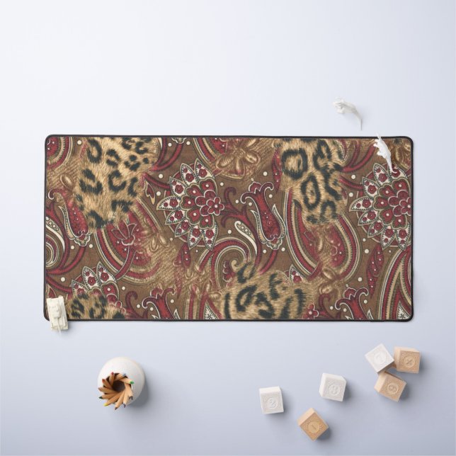 Leopard and Paisley Pattern Print Desk Mat (Kids Table)