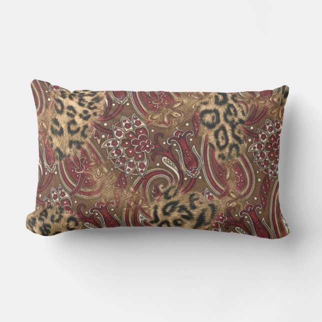 Leopard and Paisley Pattern Print Lumbar Pillow (Front)