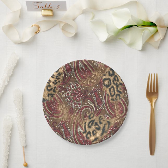 Leopard and Paisley Pattern Print Paper Plates (Wedding)