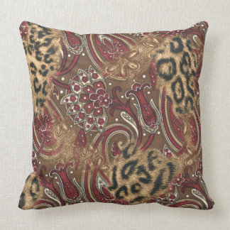 Leopard and Paisley Pattern Print Throw Pillow