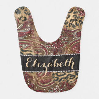 Leopard and Paisley Pattern Print to Personalize Bib