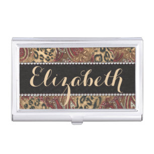 Leopard and Paisley Pattern Print to Personalize Business Card Holder