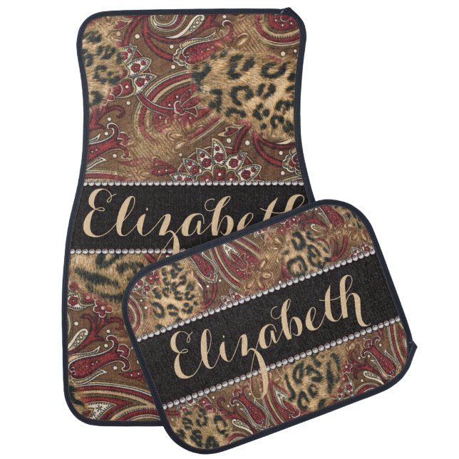 Leopard and Paisley Pattern Print to Personalize Car Floor Mat (Set)