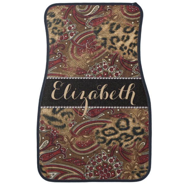 Leopard and Paisley Pattern Print to Personalize Car Mat (Front)