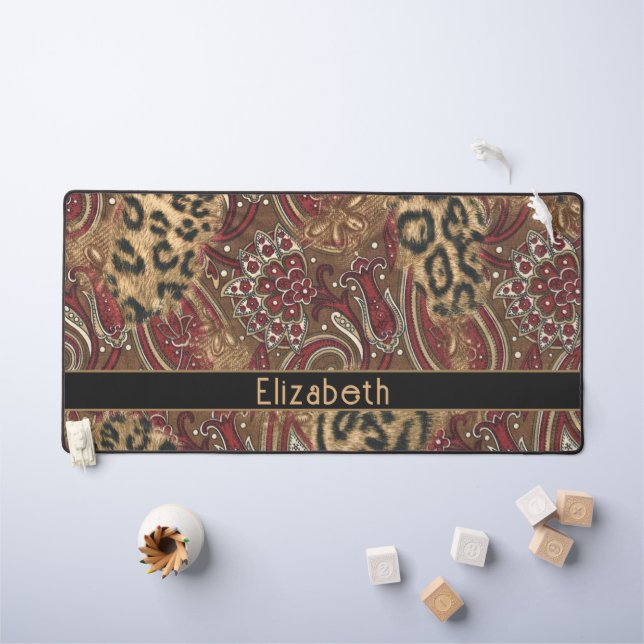 Leopard and Paisley Pattern Print to Personalize Desk Mat (Kids Table)