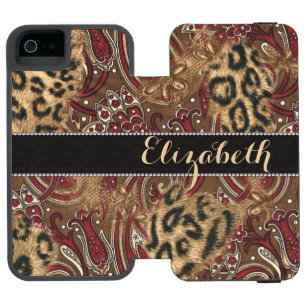 Leopard and Paisley Pattern Print to Personalize iPhone SE/5/5s Wallet Case