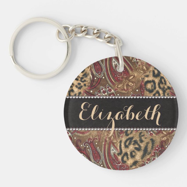 Leopard and Paisley Pattern Print to Personalize Keychain (Front)