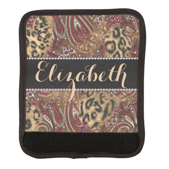 Leopard and Paisley Pattern Print to Personalize Luggage Handle Wrap (Front)
