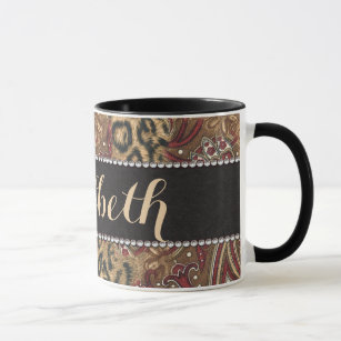 Leopard and Paisley Pattern Print to Personalize Mug