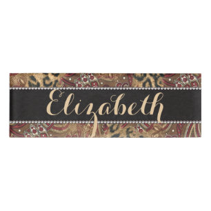 Leopard and Paisley Pattern Print to Personalize Name Tag