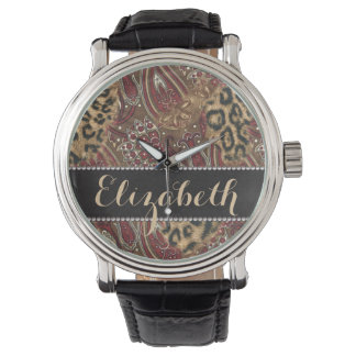 Leopard and Paisley Pattern Print to Personalize Watch