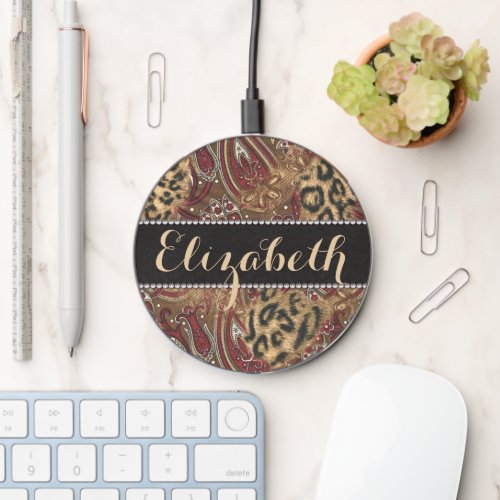 Leopard and Paisley Pattern Print to Personalize Wireless Charger