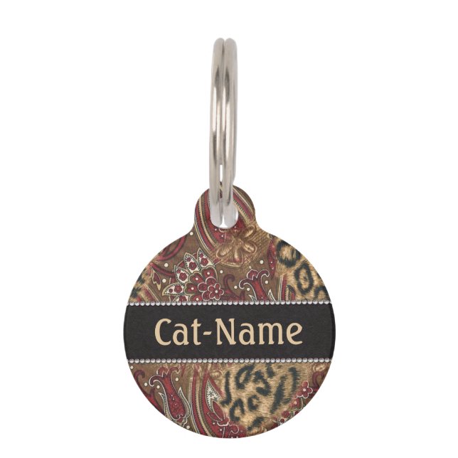 Leopard and Paisley Personalized Pet ID Tag (Front)