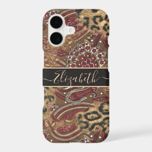Leopard and Paisley Print Personalize Name iPhone 17 Case