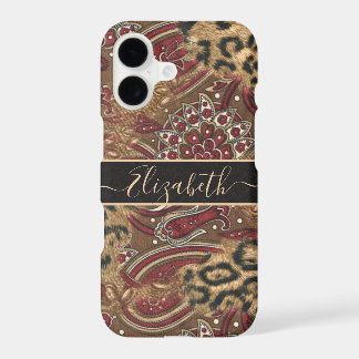 Leopard and Paisley Print Personalize Name iPhone 17 Case