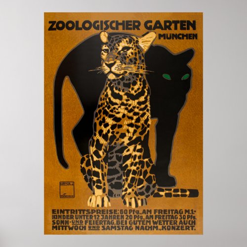 Leopard and Panther at German Vintage Travel Poster