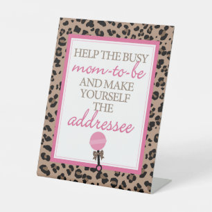 Leopard and Pink Address the Envelope Baby Shower Pedestal Sign