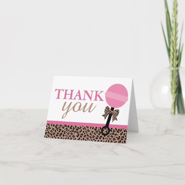Leopard and Pink Baby Shower Folding Thank You Card (Front)