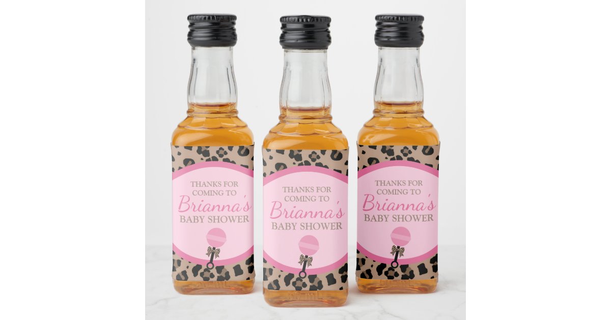 Leopard Alcohol Box Leopard and Pink Baby Shower Liquor Bottle Label | Zazzle