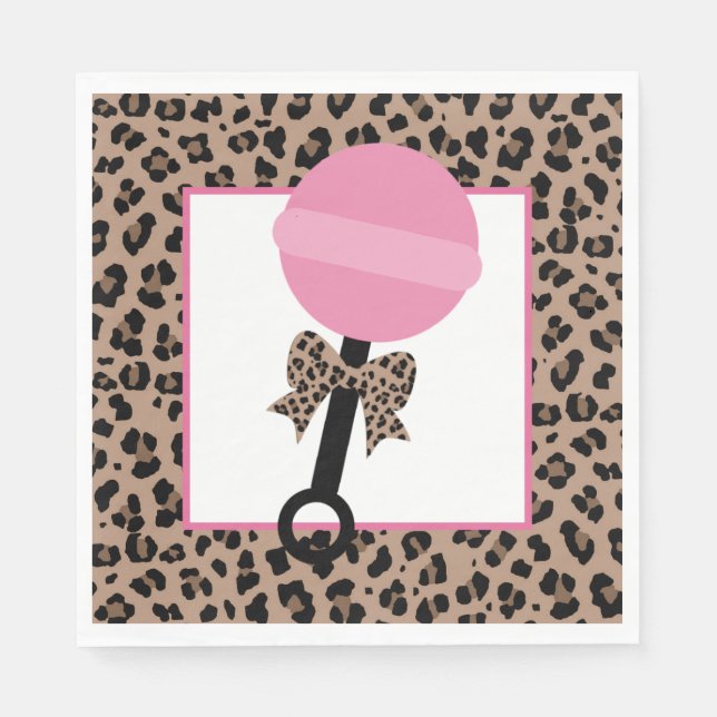 Leopard and Pink Baby Shower Napkins (Front)