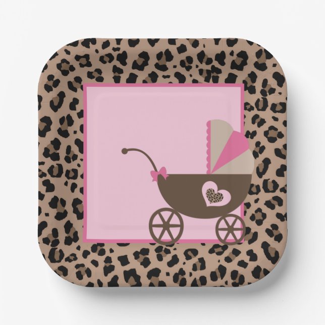 Leopard and Pink Baby Shower Paper Plates (Front)
